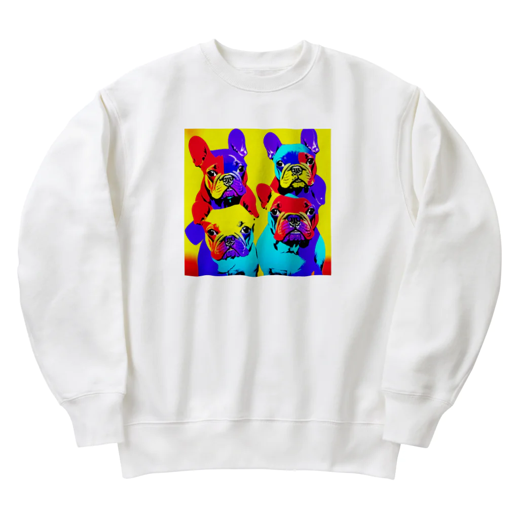 TakashiSのVivid Quartet of French Bulldogs Heavyweight Crew Neck Sweatshirt