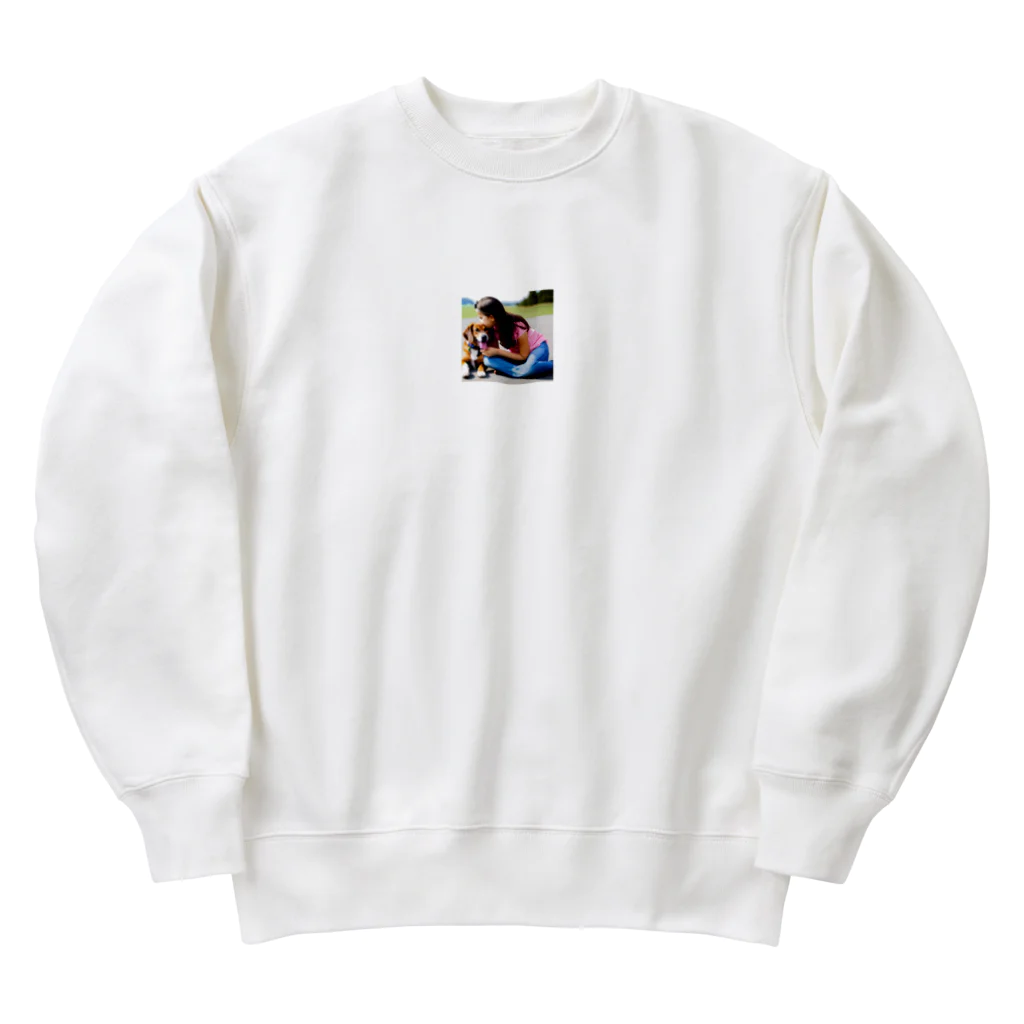 テルのビジネス大学のショップの可愛い犬と少女 Heavyweight Crew Neck Sweatshirt