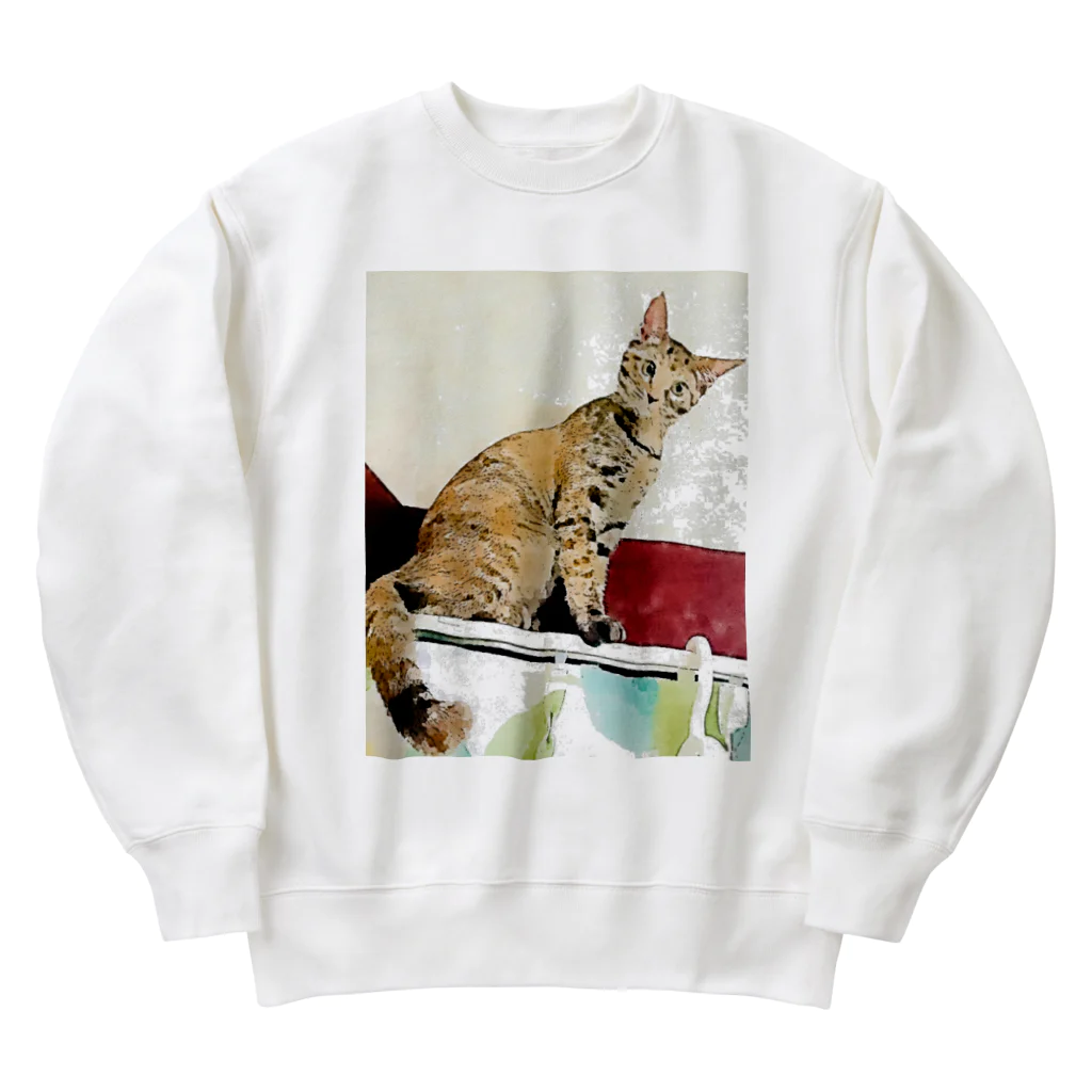 コハクのカーテンレールからニャンコ🐱 Heavyweight Crew Neck Sweatshirt