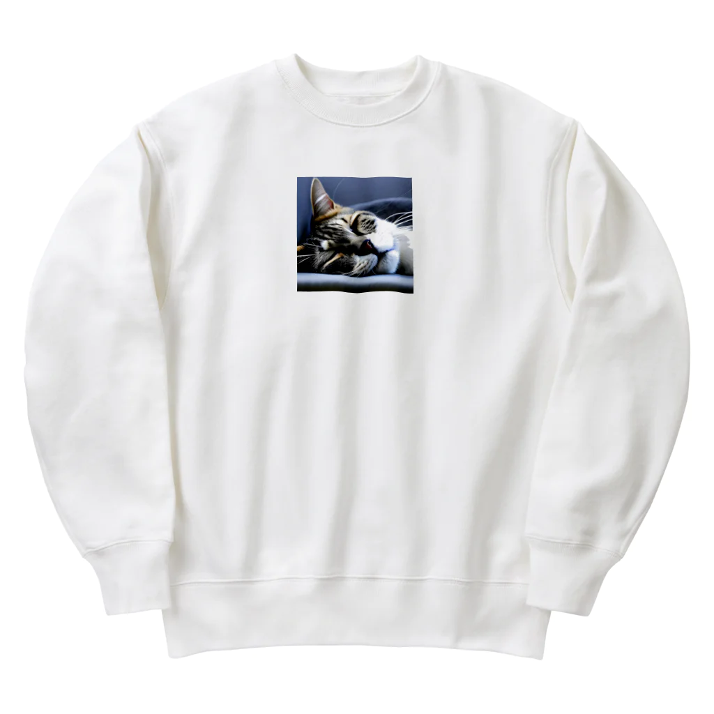 HYUGOの寝顔ドアップのキュートな猫 Heavyweight Crew Neck Sweatshirt