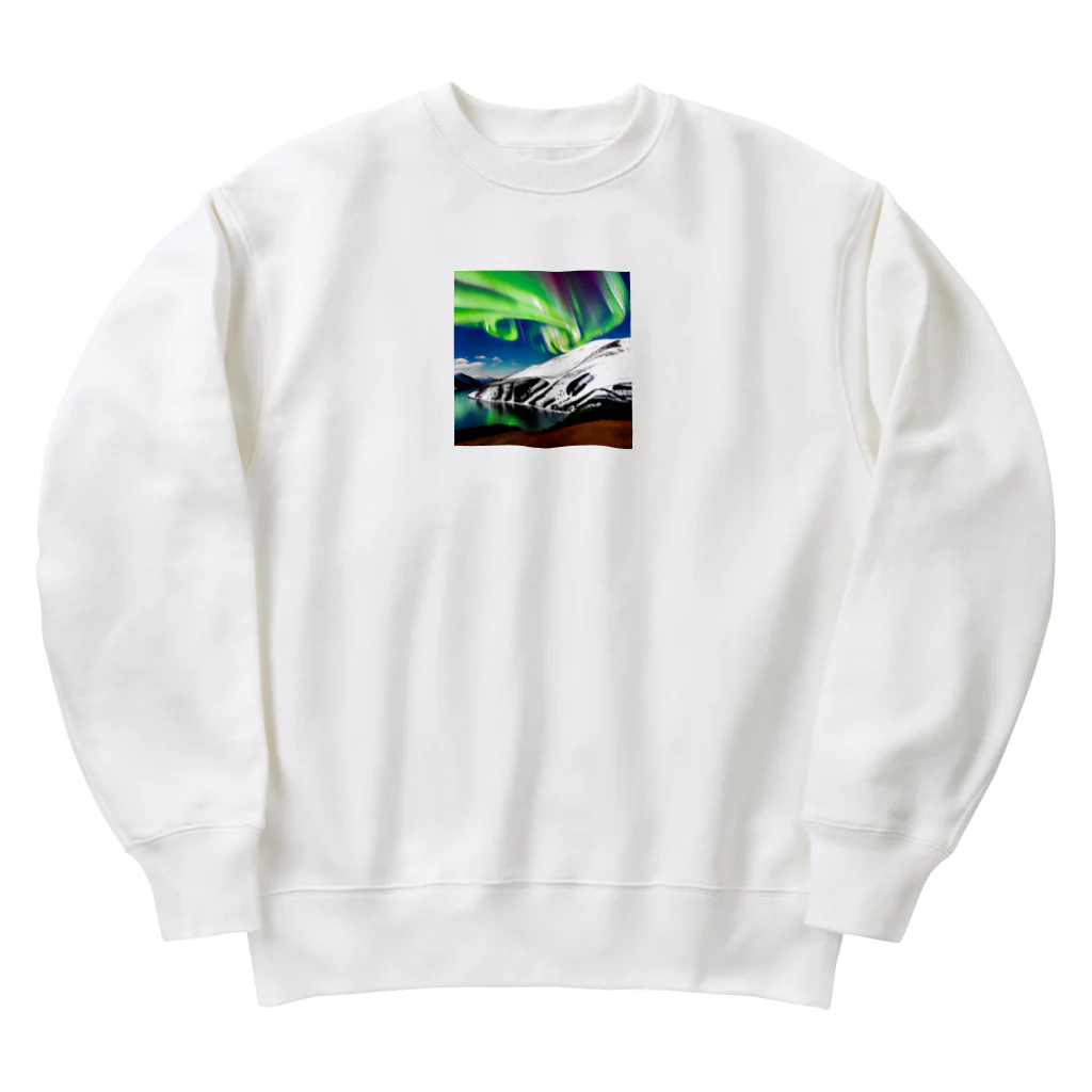 むめみの可愛いアイテムショップ⭐︎の北欧調の自然とオーロラのある景色 Heavyweight Crew Neck Sweatshirt