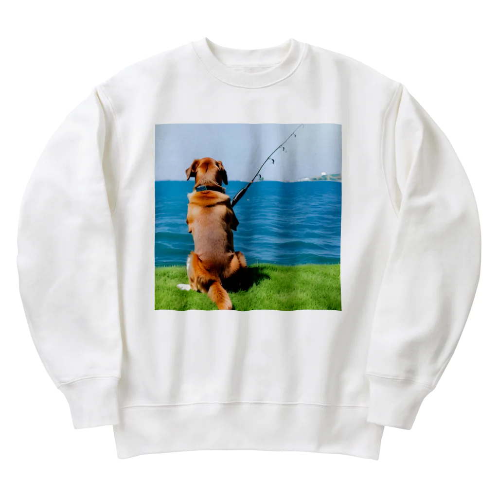 the dog is ⚫︎⚫︎ing ✖️✖️のthe dog is fishing fish Heavyweight Crew Neck Sweatshirt