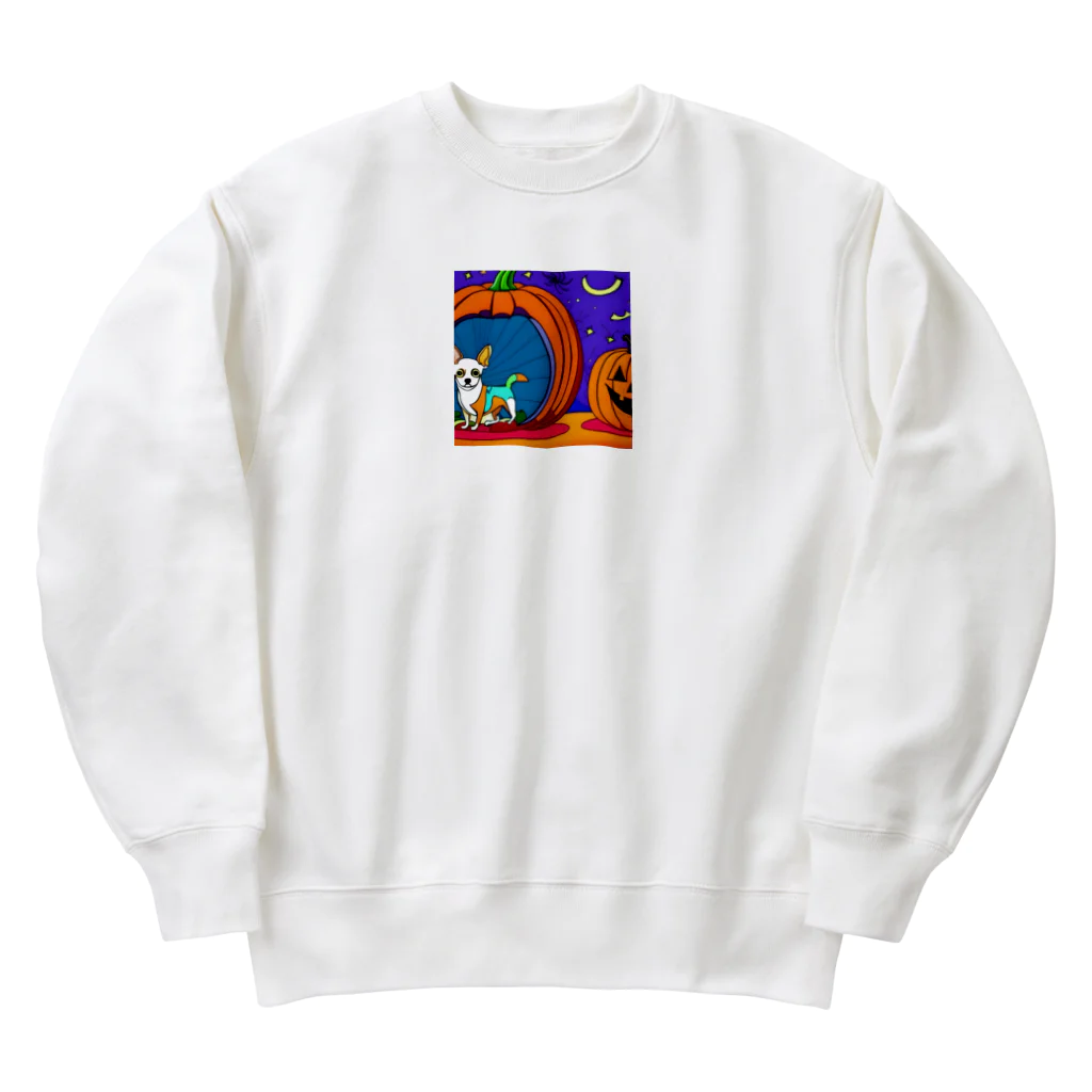 チワワ愛好家ショップのカボチャの秘密！中にはチワワが隠れている Heavyweight Crew Neck Sweatshirt