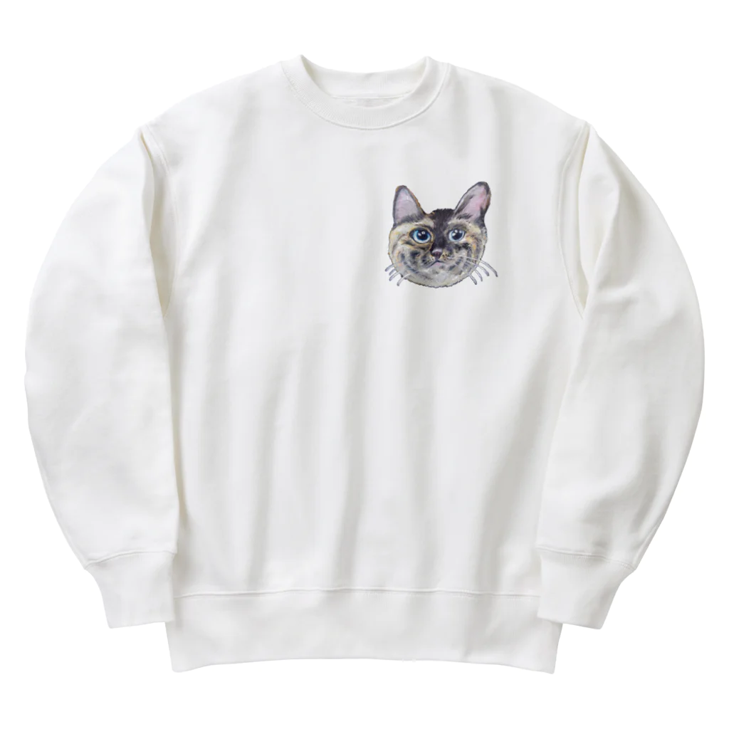 れいにゃん堂&れいにゃあ～と😺のチョークアートの見上げるサビ猫 Heavyweight Crew Neck Sweatshirt