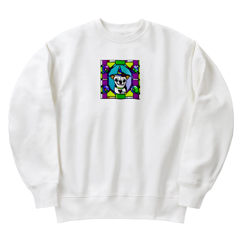 チワワ愛好家ショップのステンドグラスアートの中で息づくチワワの可愛さ Heavyweight Crew Neck Sweatshirt