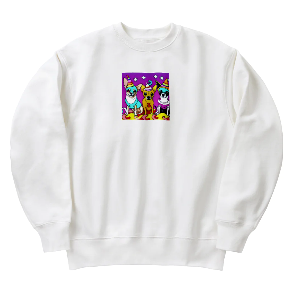 チワワ愛好家ショップのかぼちゃ大騒動！ハロウィン・チワワトリオの楽しいパーティー Heavyweight Crew Neck Sweatshirt