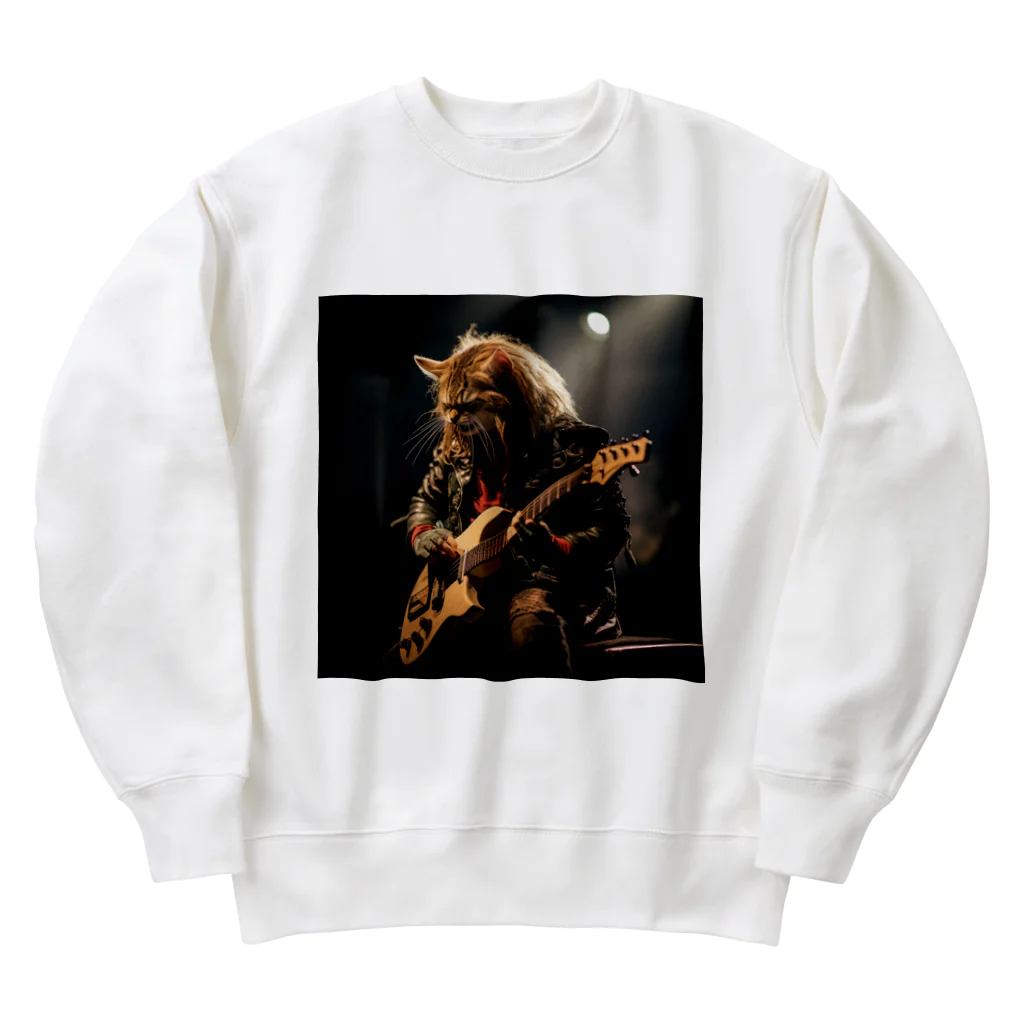 Gavi'sのRockなCat 猫ギターバージョン2 Heavyweight Crew Neck Sweatshirt