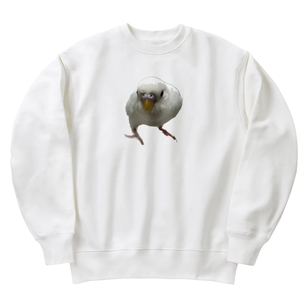 みぽりんショップのアルビノセキセイインコハクちゃん Heavyweight Crew Neck Sweatshirt