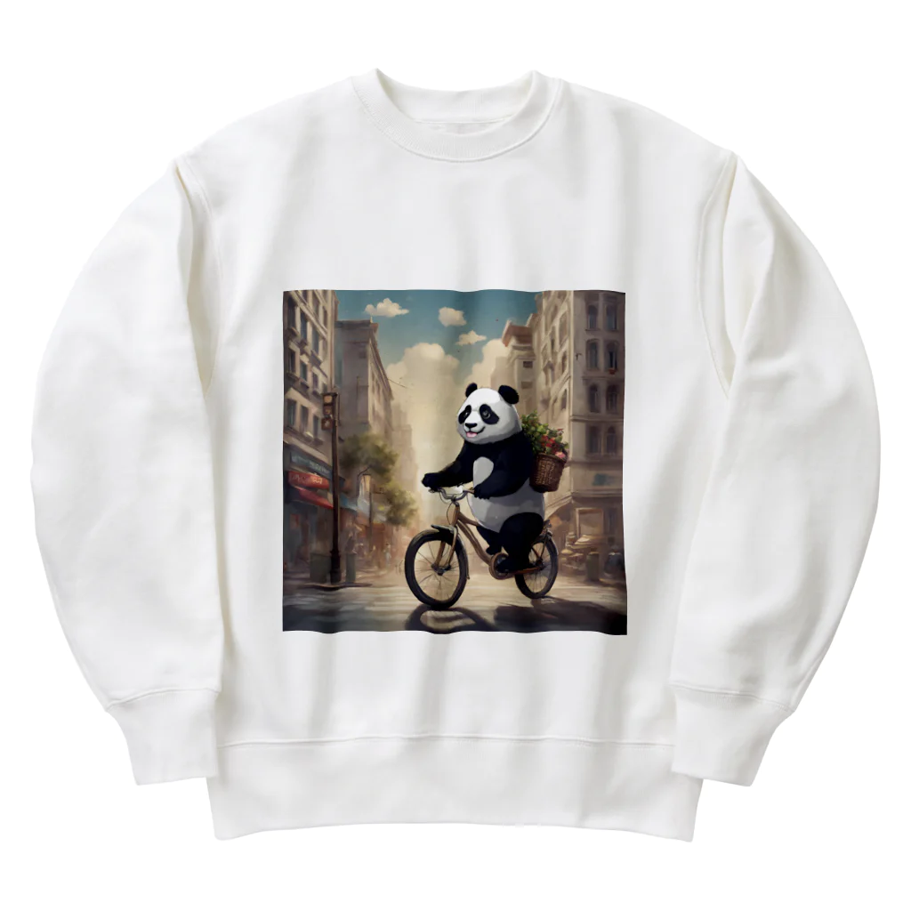 ルノルノの自転車でお買い物パンダくん Heavyweight Crew Neck Sweatshirt