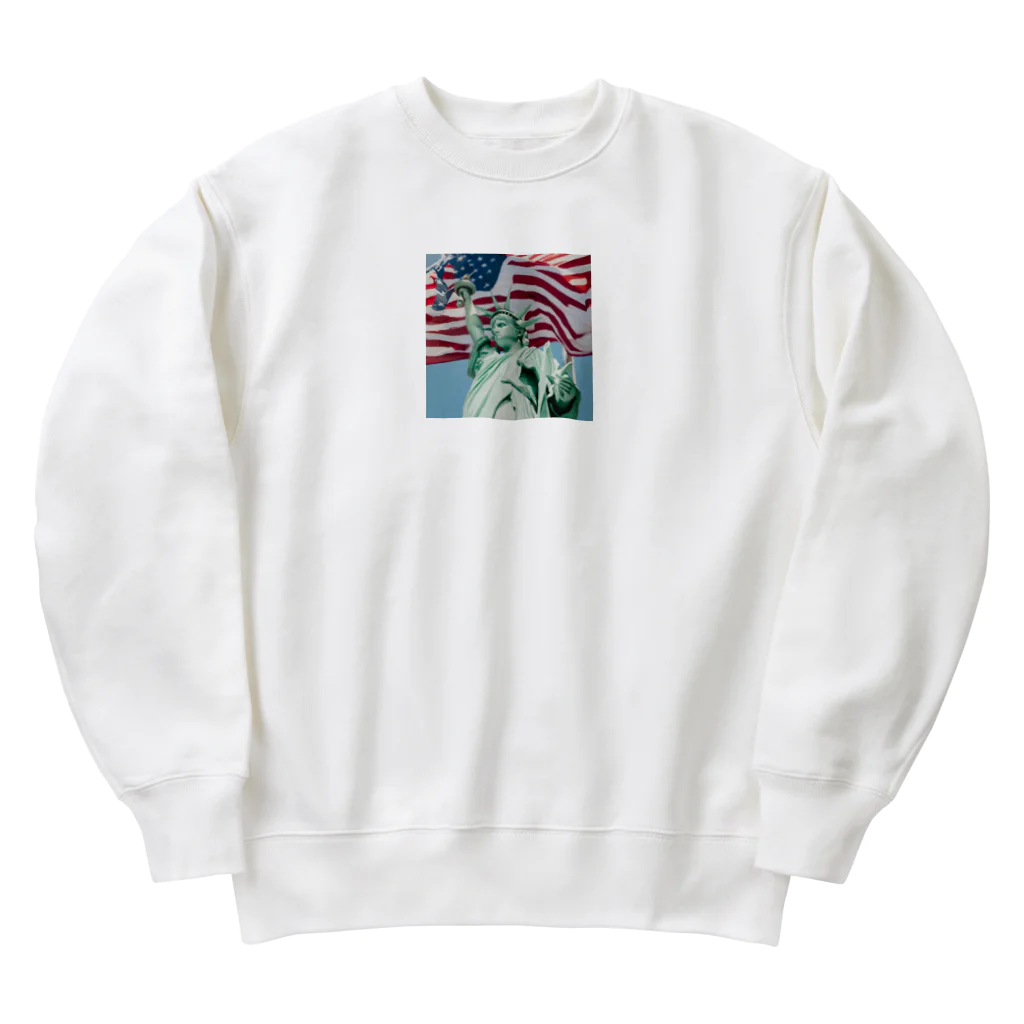 SK8461の自由の女神とアメリカ国旗 Heavyweight Crew Neck Sweatshirt