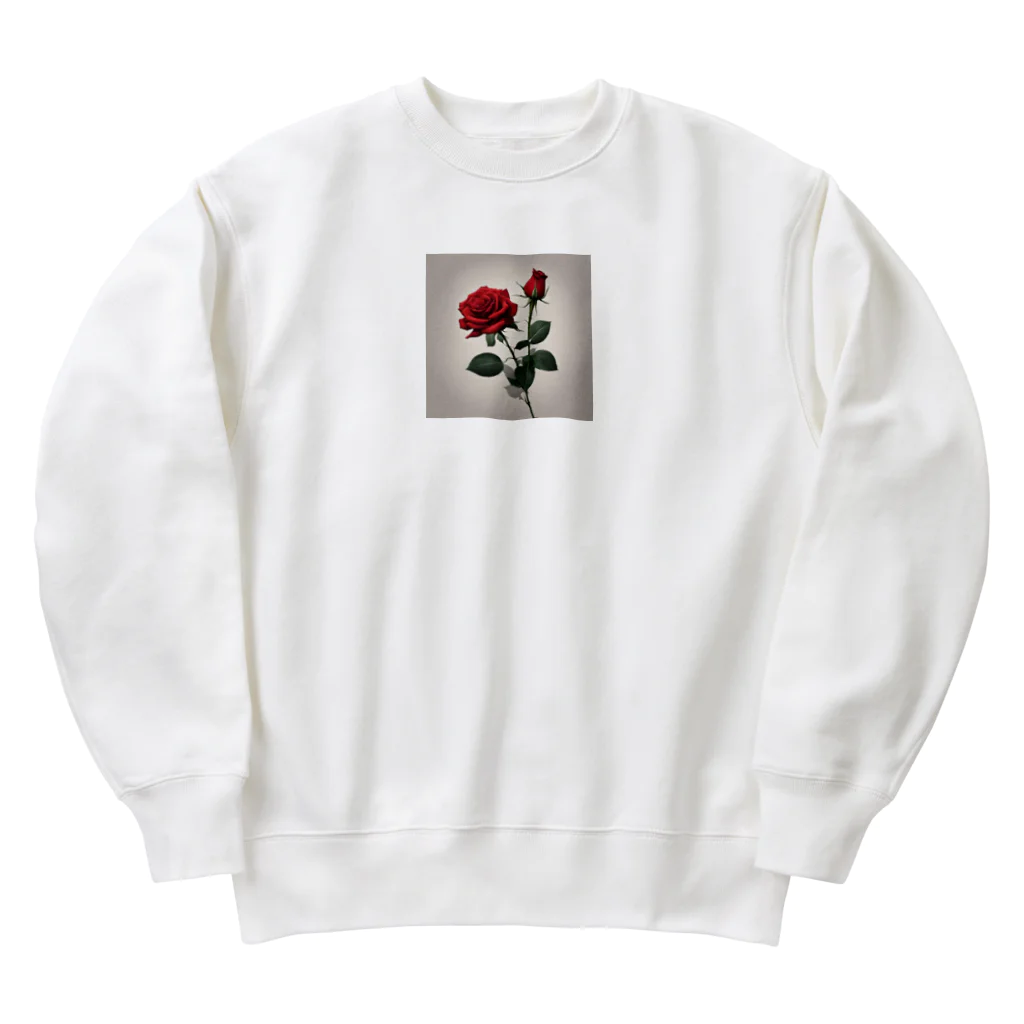 ごんの1本の赤い薔薇のイラストグッズ Heavyweight Crew Neck Sweatshirt