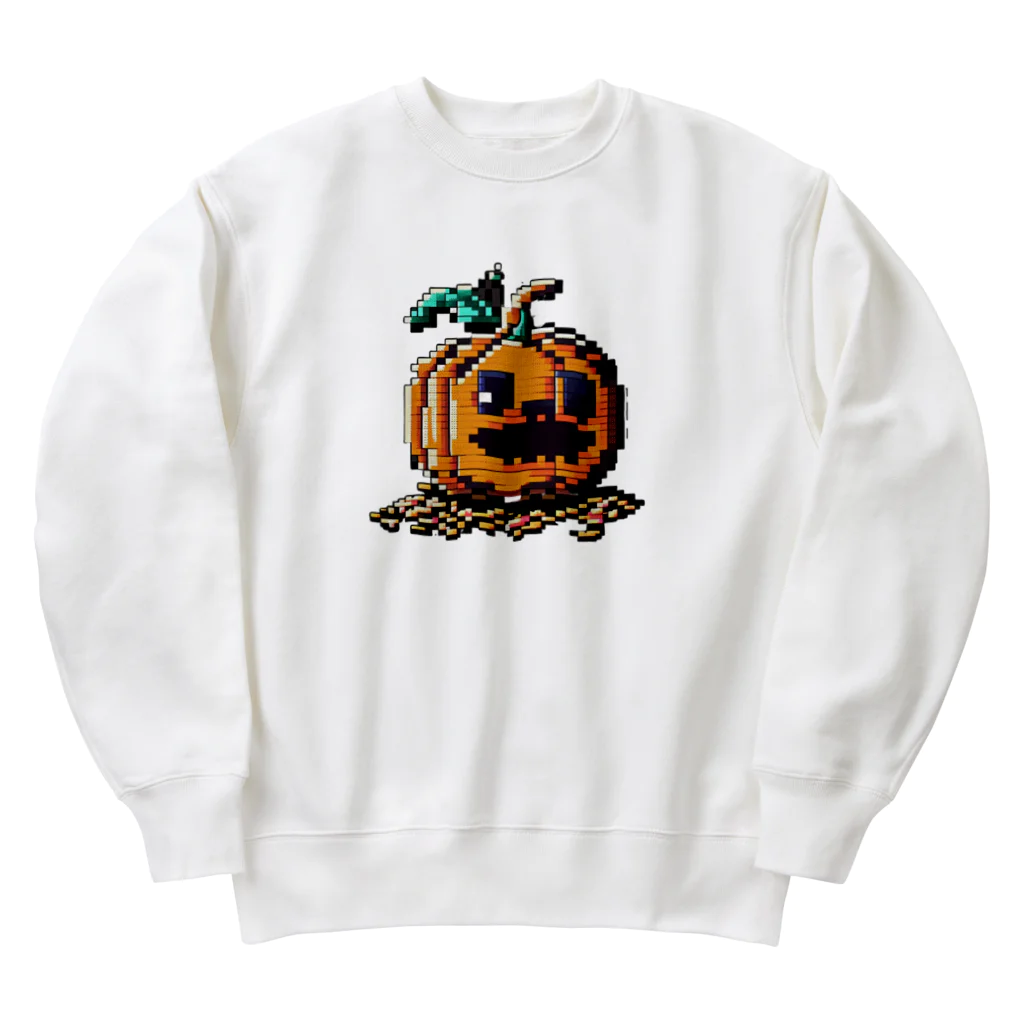 朱音琴音のドット絵のハロウィンかぼちゃのおばけ Heavyweight Crew Neck Sweatshirt