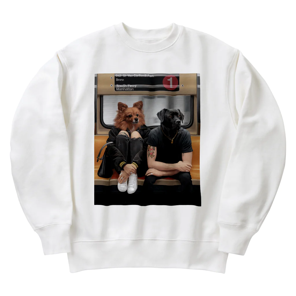 Mottan‘s Art Goods Shopの地下鉄の乗る　犬のカップル Heavyweight Crew Neck Sweatshirt