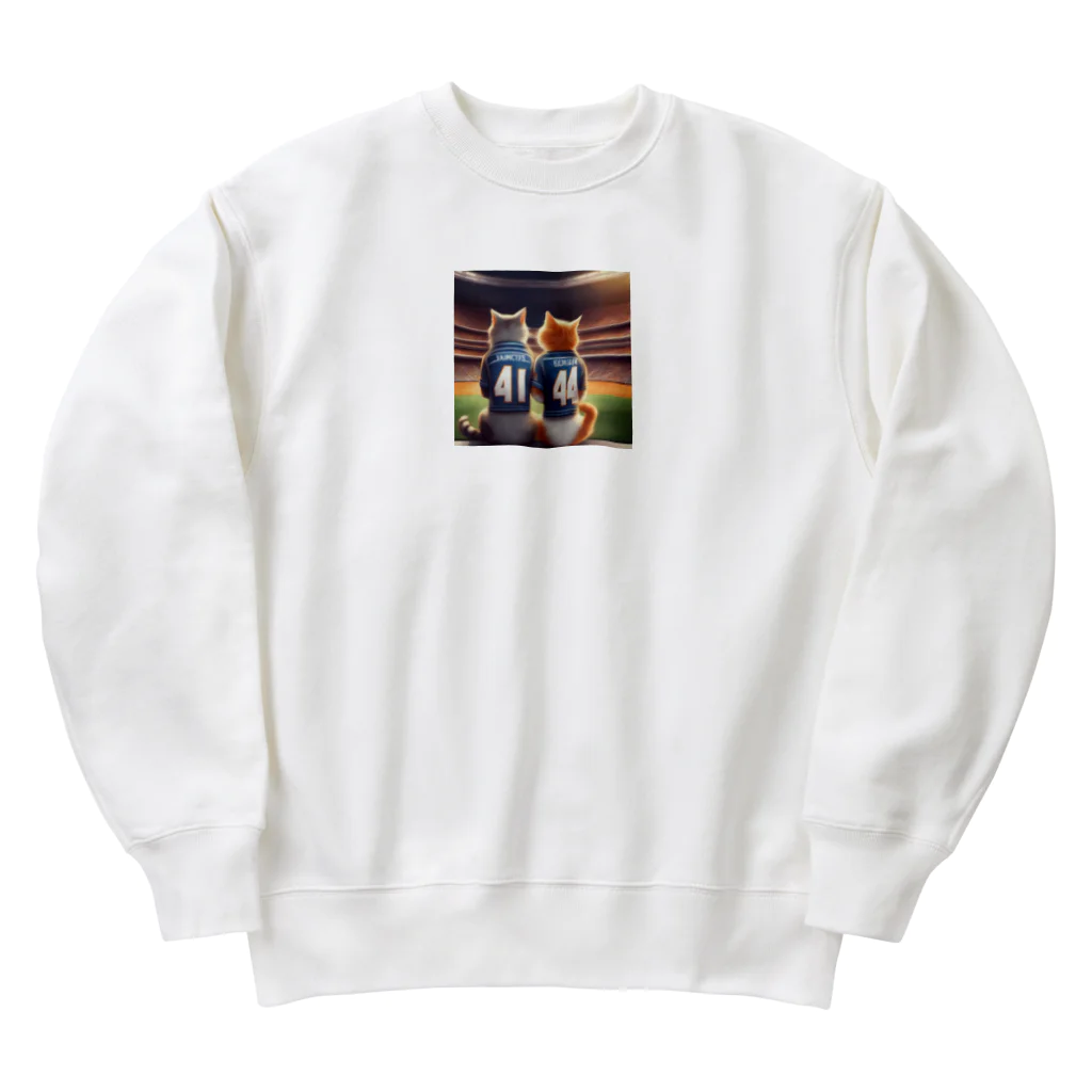 夫婦にゃんこのスポーツ観戦を楽しむ夫婦ネコ Heavyweight Crew Neck Sweatshirt