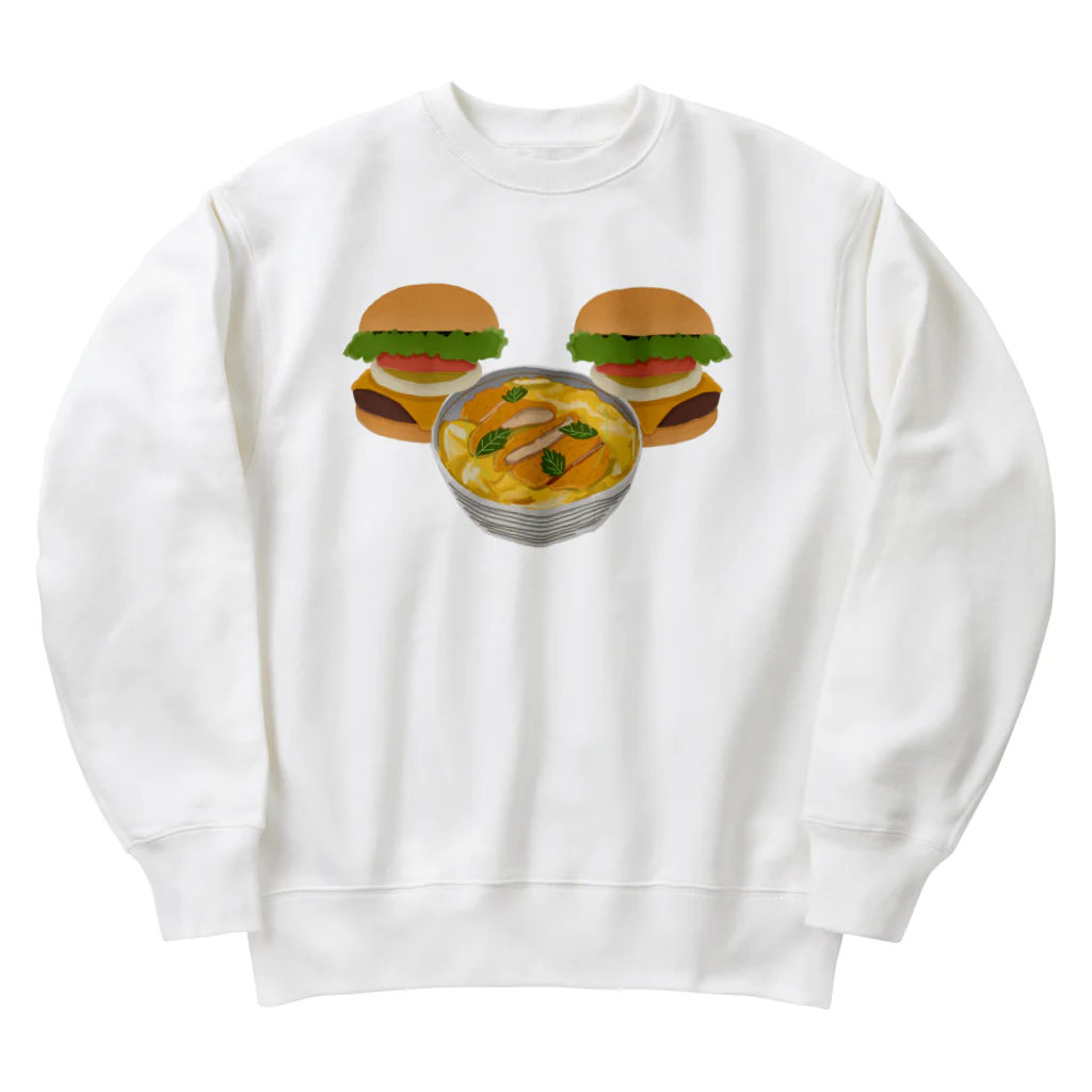 徳原旅行先のお土産屋さんのかつ丼とハンバーガー２個 Heavyweight Crew Neck Sweatshirt