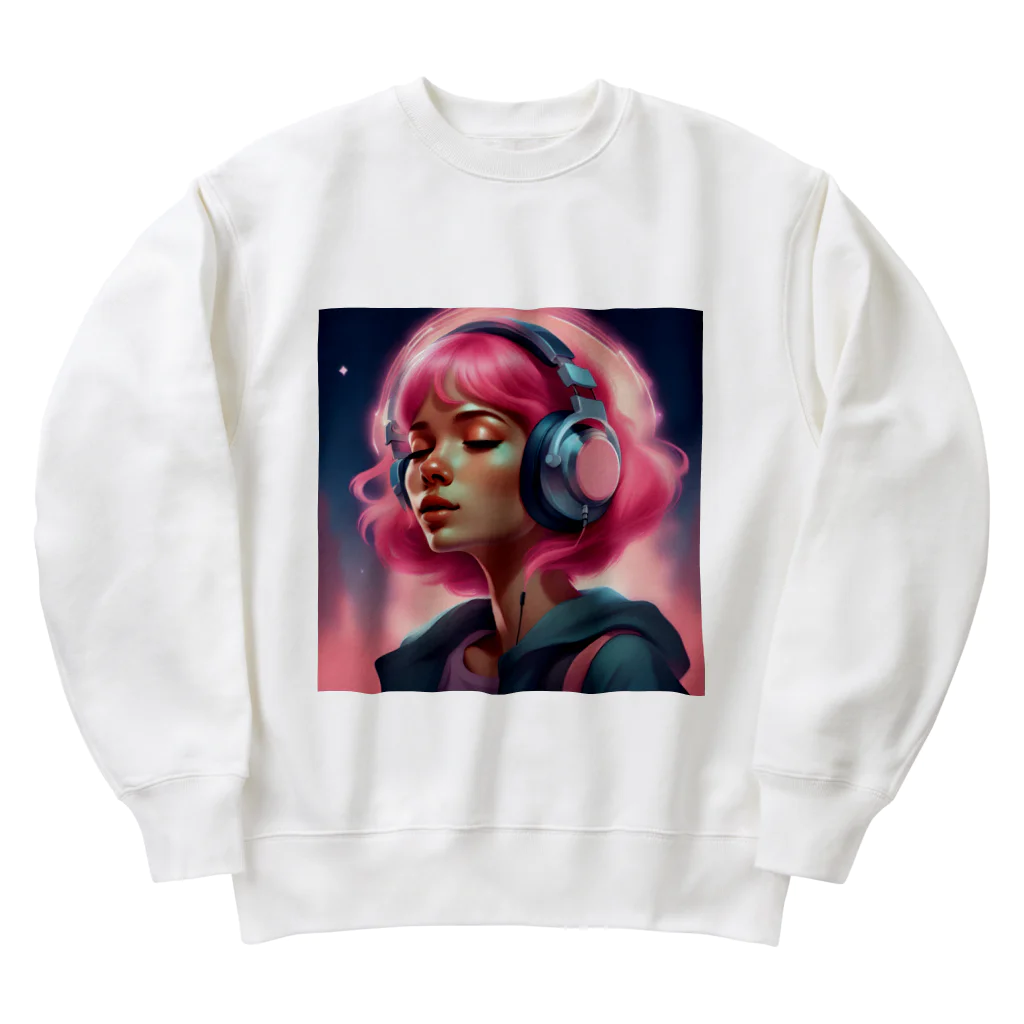 B_possibleのピンク髪の少女 リアルVer. Heavyweight Crew Neck Sweatshirt