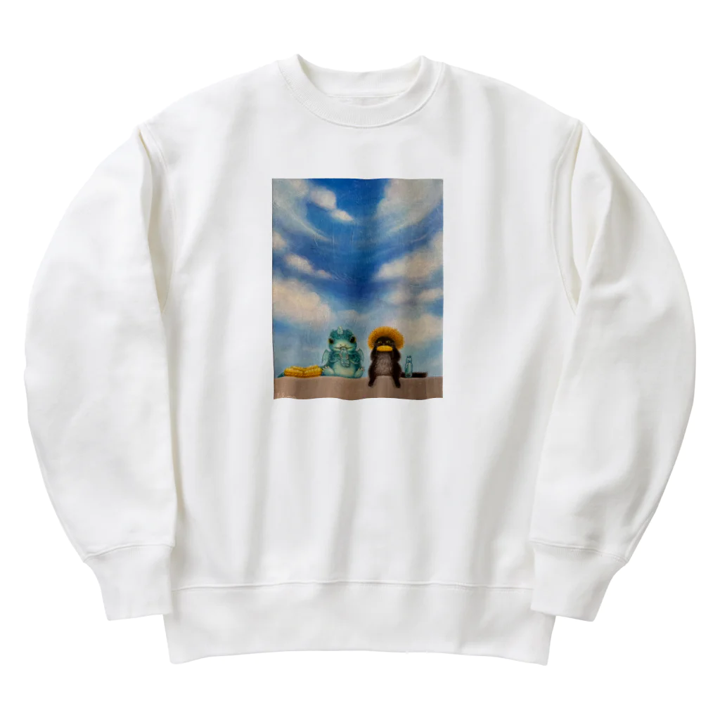 nono marchéの黒猫ロイと龍の赤ちゃん 油絵 手描き Heavyweight Crew Neck Sweatshirt