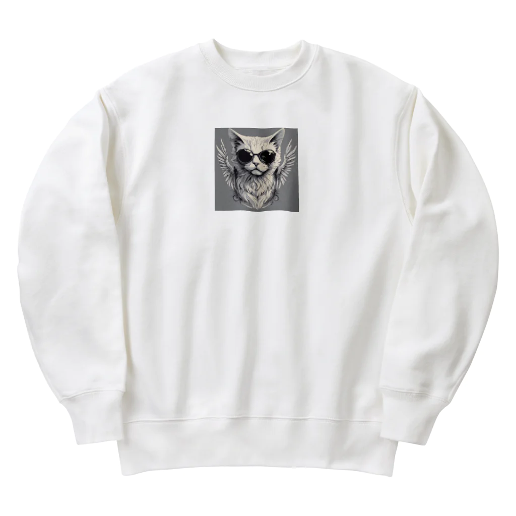 猫神様のエンジェル・キャット（ROCK） Heavyweight Crew Neck Sweatshirt