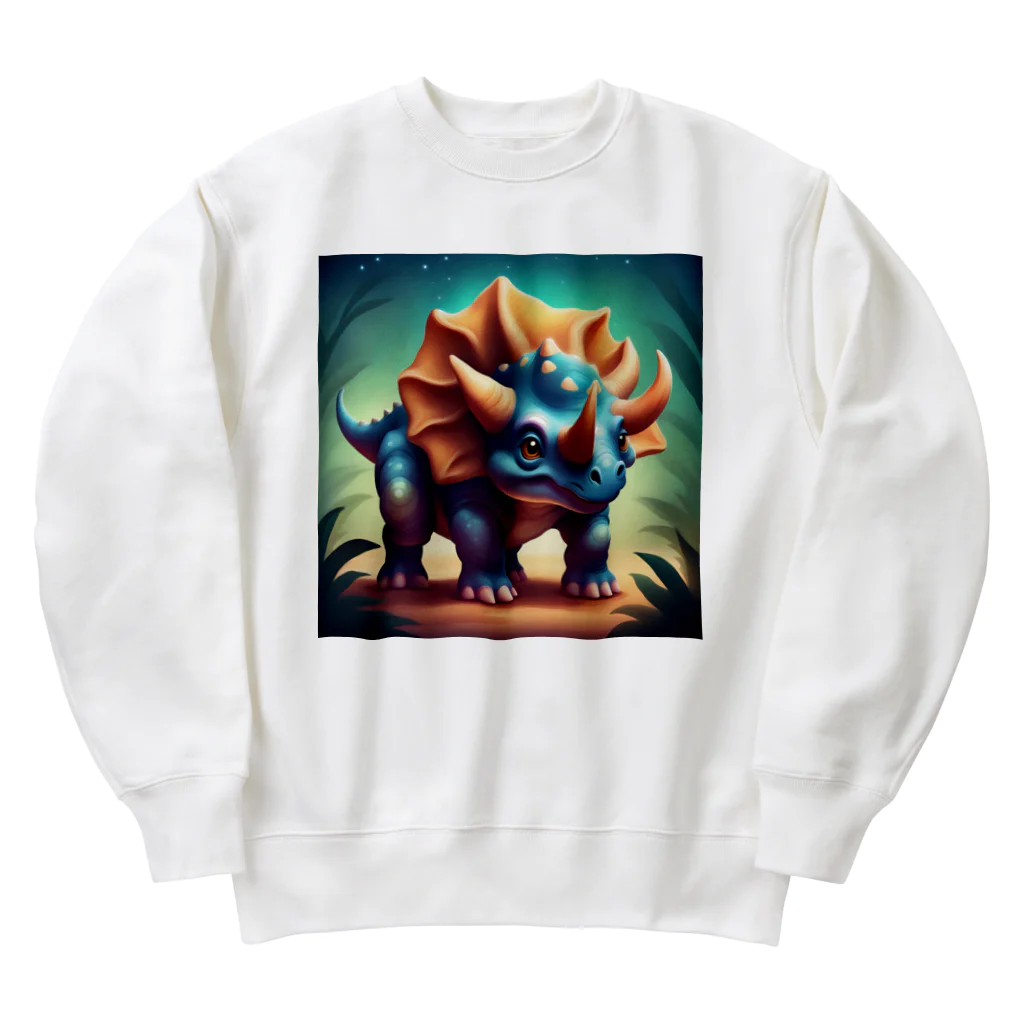 春乃遊羽アイディアイラストショップの可愛いトリケラトプス Heavyweight Crew Neck Sweatshirt