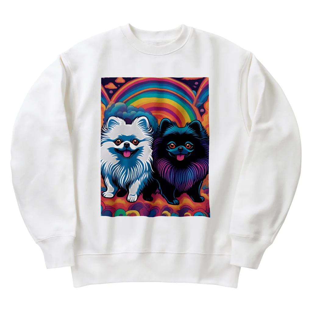 Pom-Dog'sのWhite&Black ポメラニアン Heavyweight Crew Neck Sweatshirt