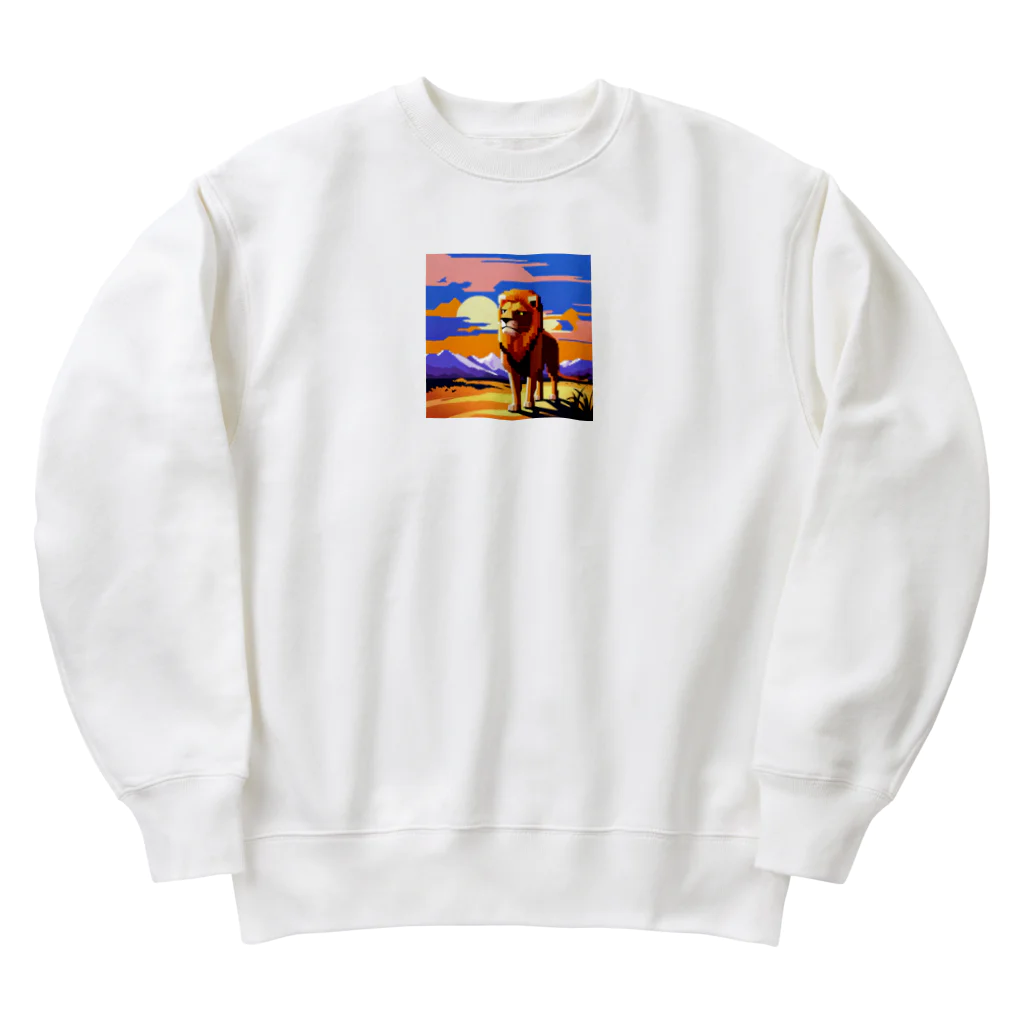 フリーダムの勇ましいライオン　ピクセルアート Heavyweight Crew Neck Sweatshirt