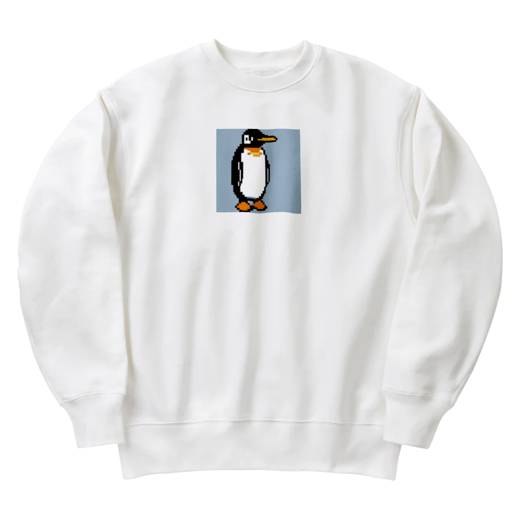 フリーダムのどこかを見ているペンギン　ピクセルアート Heavyweight Crew Neck Sweatshirt