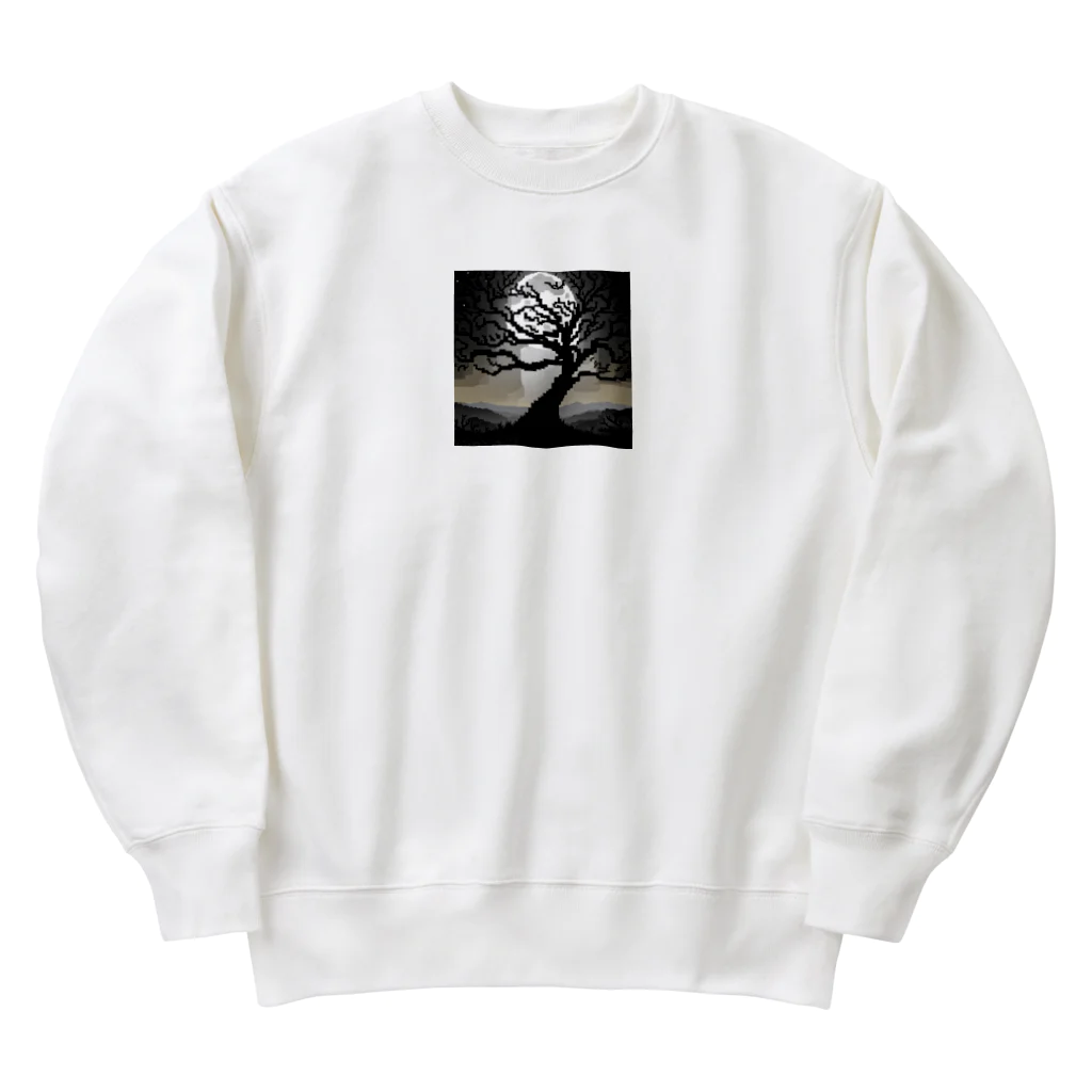 umakoiのドット絵の夜の満月と不気味な木のシルエット Heavyweight Crew Neck Sweatshirt