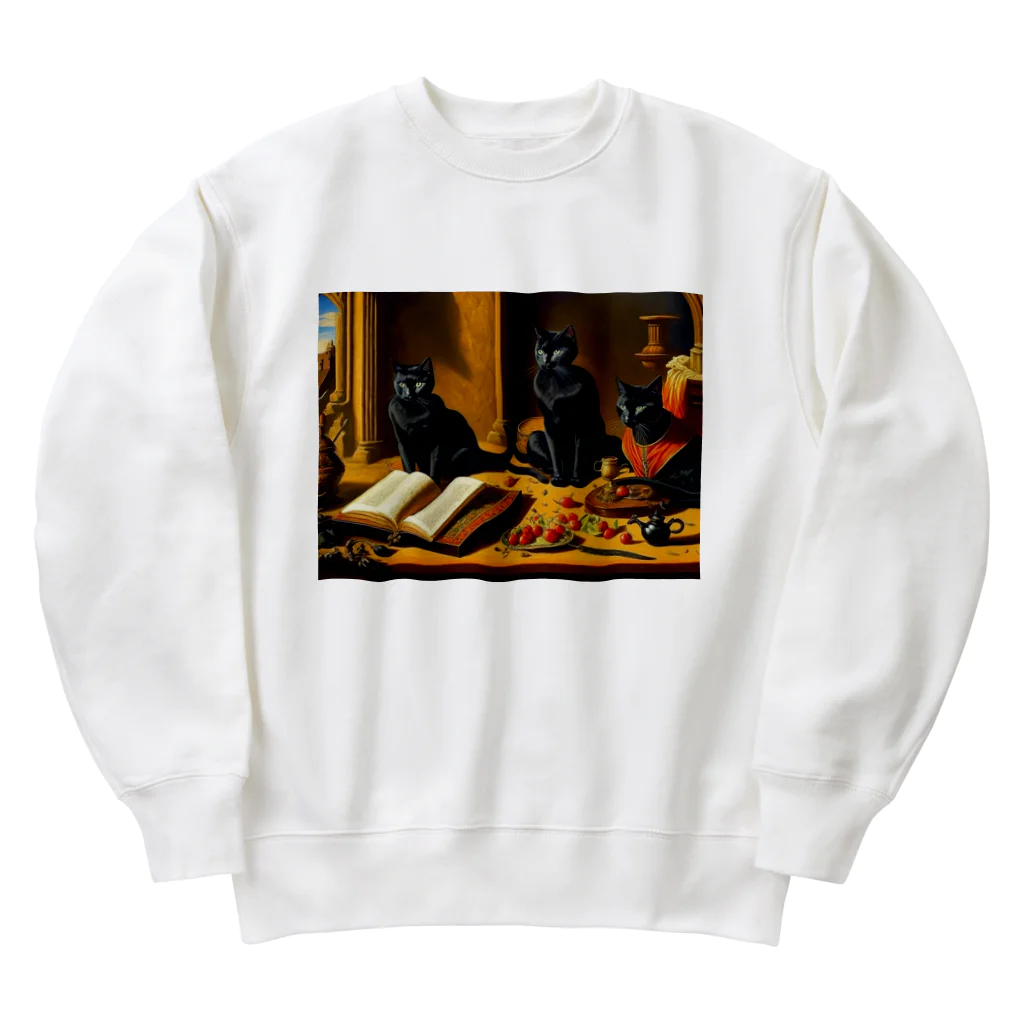 memit美術館の中世の黒猫 Heavyweight Crew Neck Sweatshirt