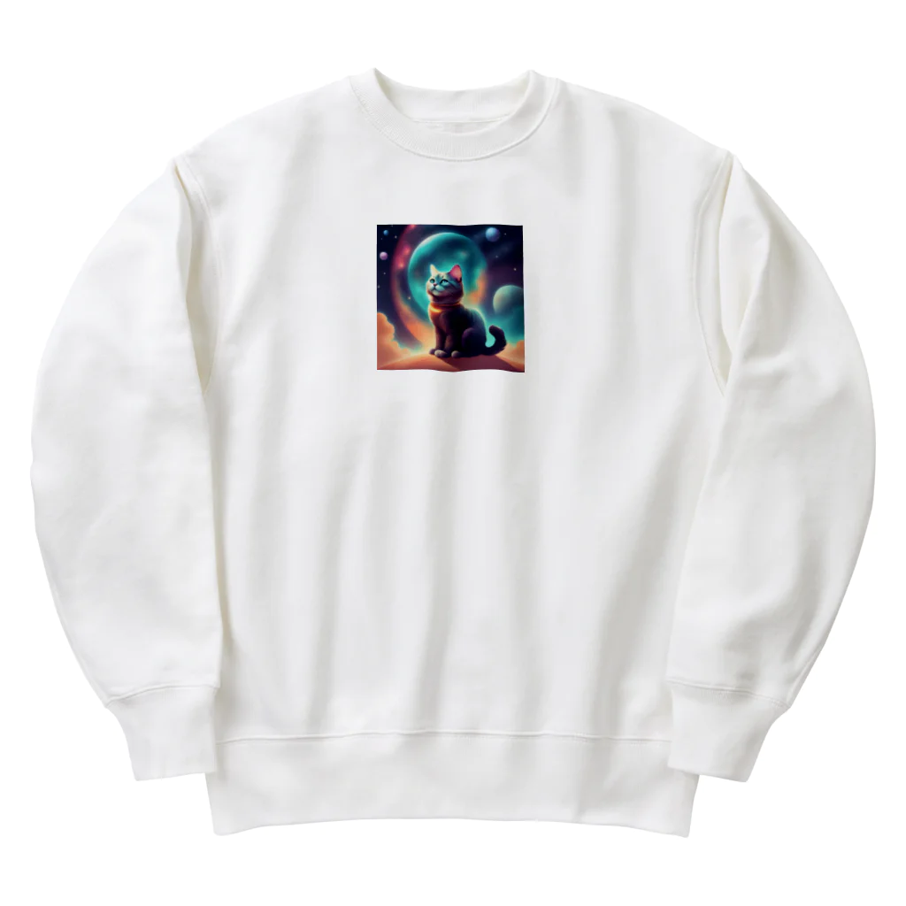 renkanの宇宙に居る猫のイラストグッズ Heavyweight Crew Neck Sweatshirt