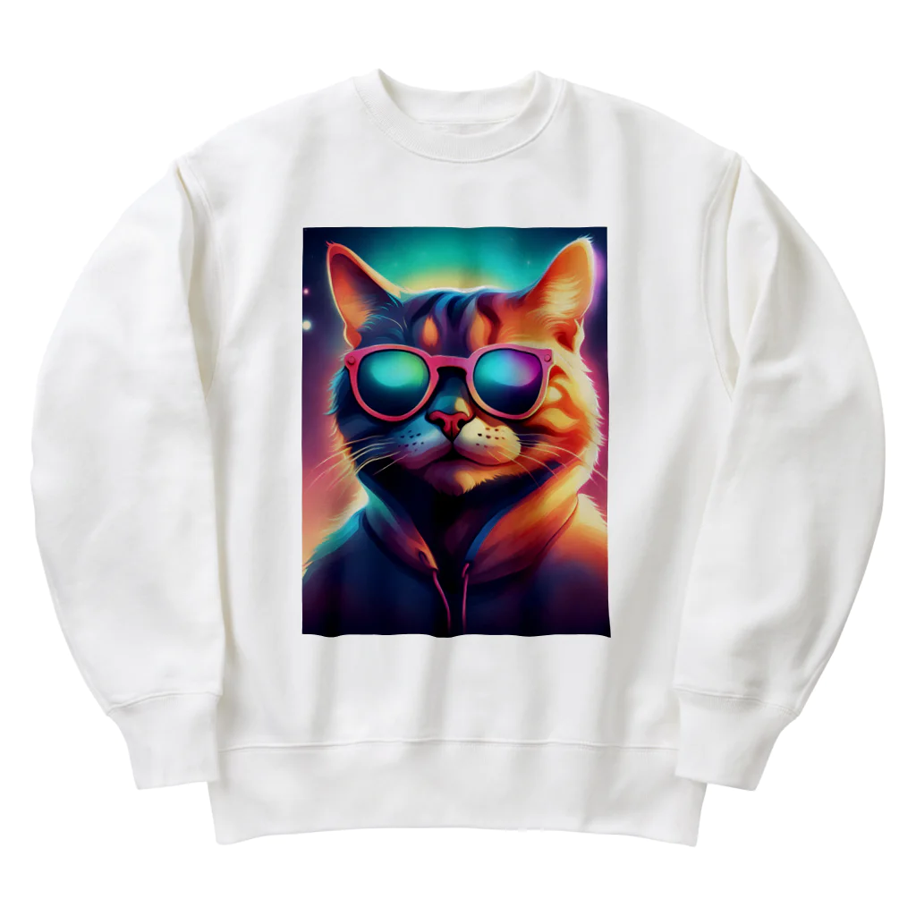 動物のオシャレ屋のサングラスをしている猫 Heavyweight Crew Neck Sweatshirt