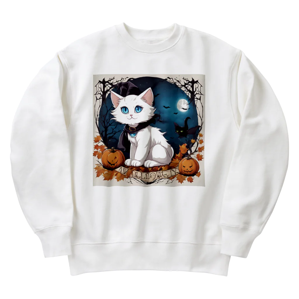 yoiyononakaのハロウィンの白猫08 Heavyweight Crew Neck Sweatshirt