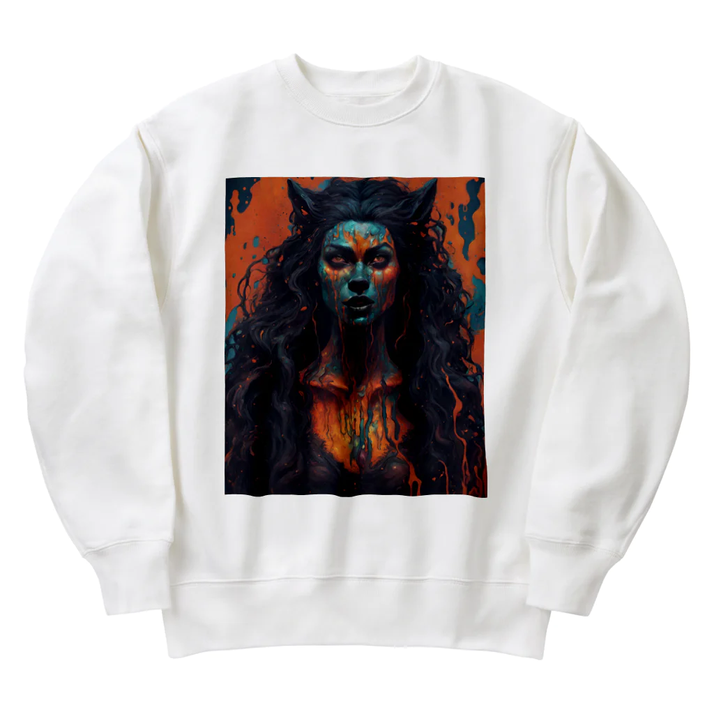 ワンダーワールド・ワンストップのミステリアスなダークウルフの女性 Heavyweight Crew Neck Sweatshirt