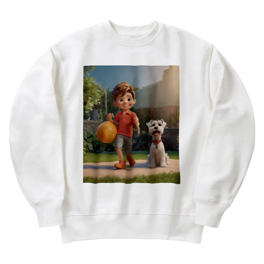 ワンダーワールド・ワンストップの男の子と愛らしいシュナウザー・ドッグ② Heavyweight Crew Neck Sweatshirt