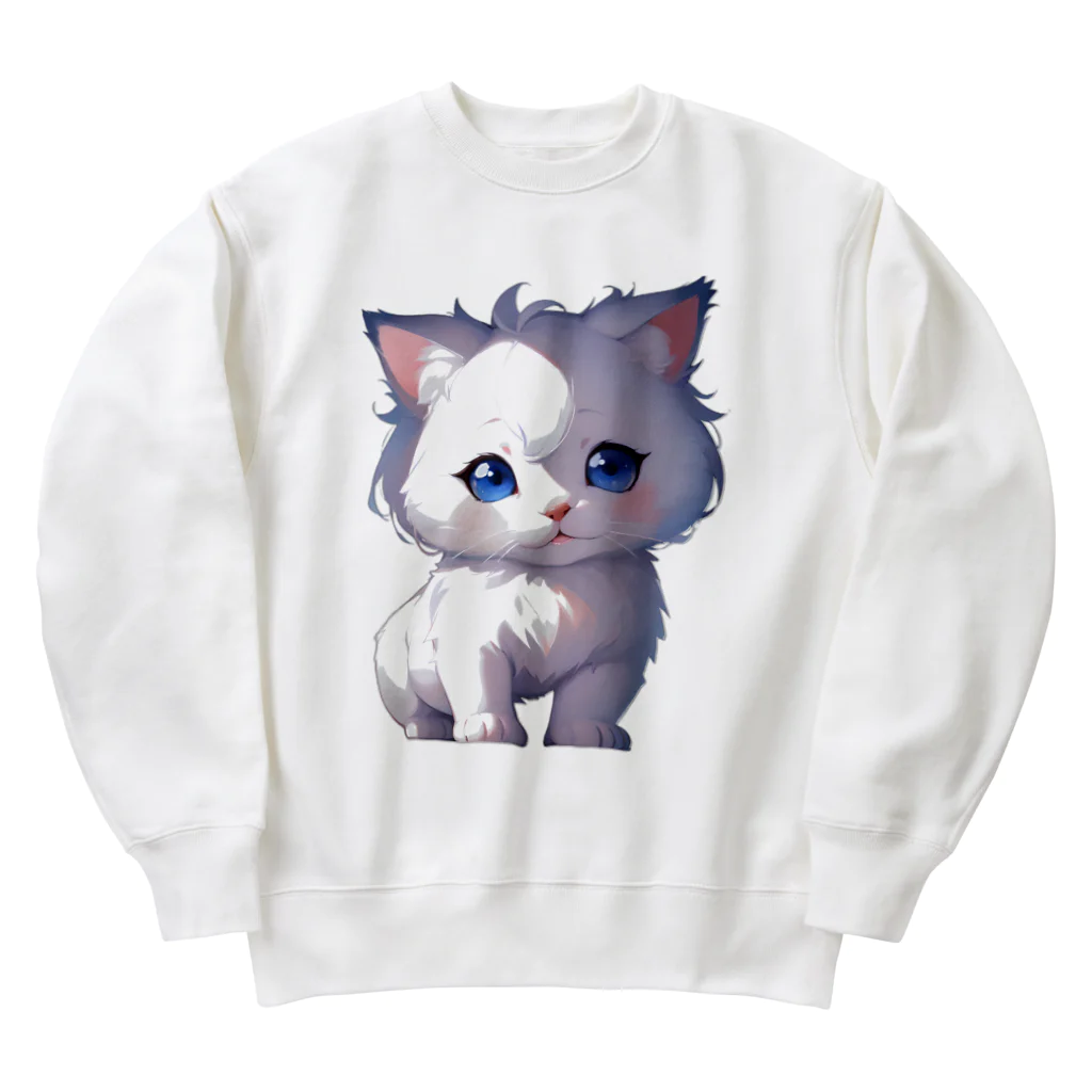 Hoshi_Hikariのホワイトにゃんこ Heavyweight Crew Neck Sweatshirt