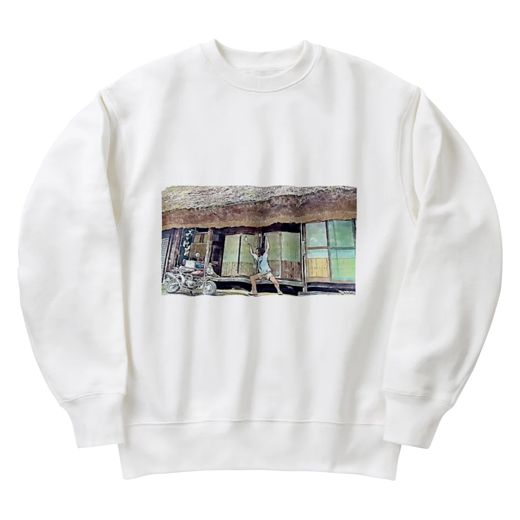 てんてけてんのバイクに威嚇する男 Heavyweight Crew Neck Sweatshirt