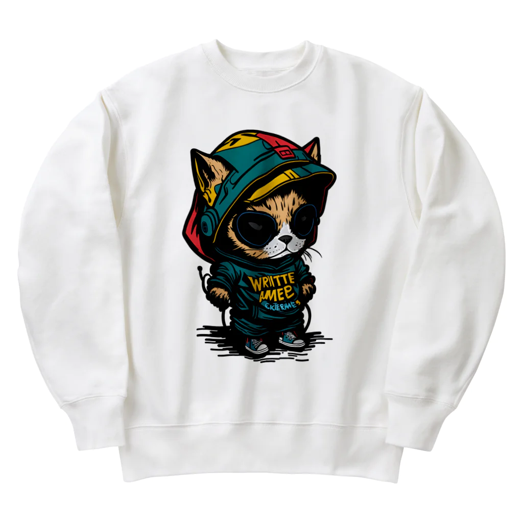 めんぼうさんやのちびネコ Heavyweight Crew Neck Sweatshirt