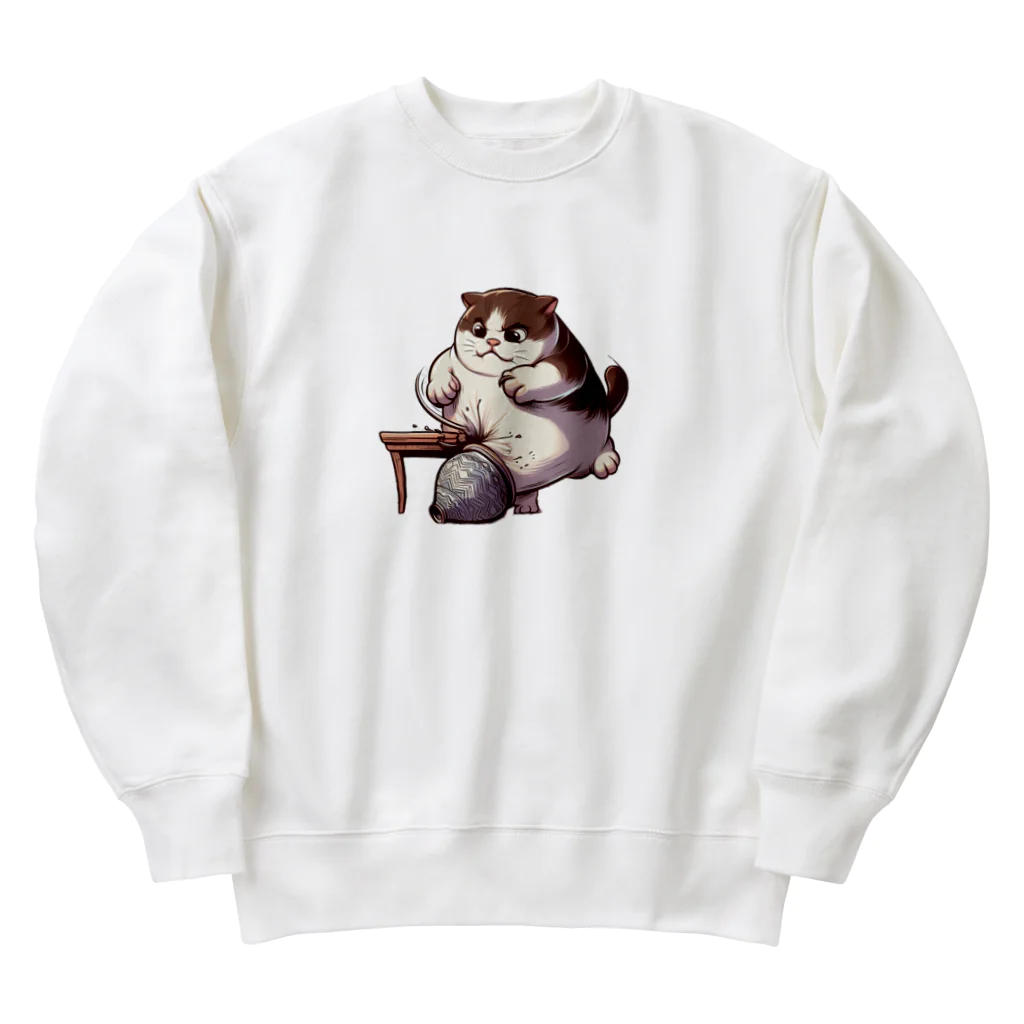 にゃんたれの怒っている太った猫 Heavyweight Crew Neck Sweatshirt