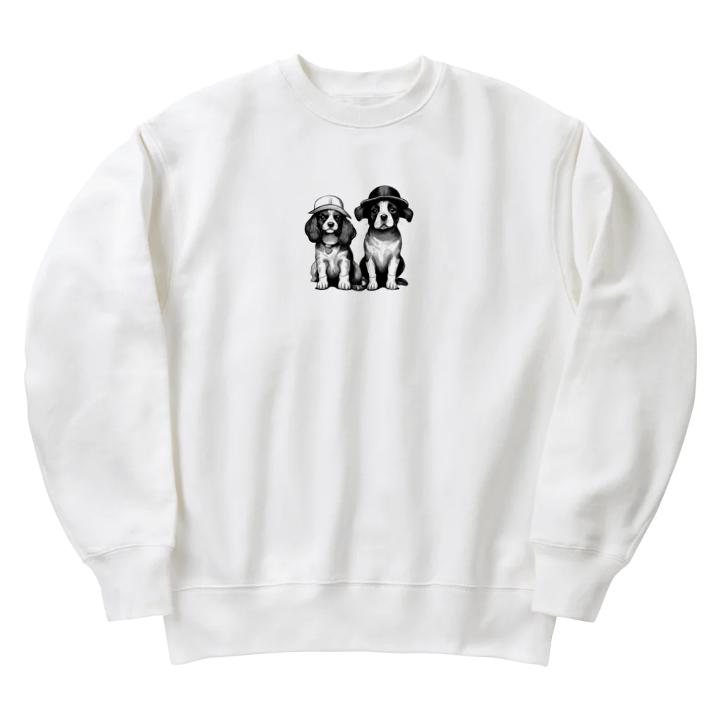 動物夫婦イラスト屋さんの帽子を被った犬夫婦 Heavyweight Crew Neck Sweatshirt