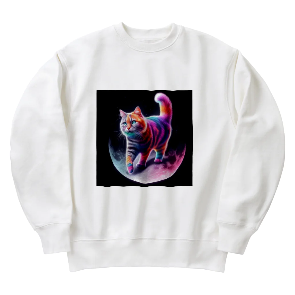 ニャーちゃんショップのムーンキャット【月で暮らす猫】 Heavyweight Crew Neck Sweatshirt