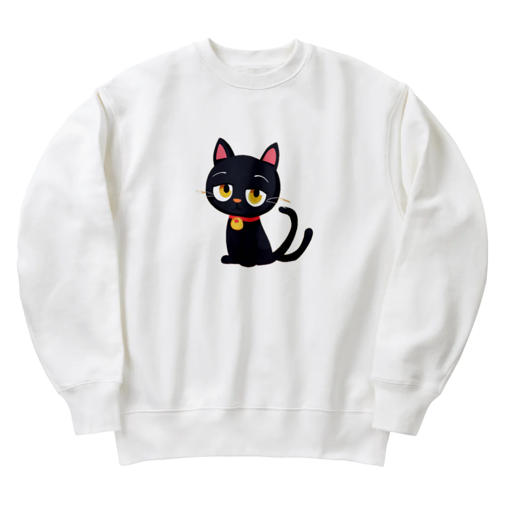 にゃんたれの見つめる黒猫 Heavyweight Crew Neck Sweatshirt