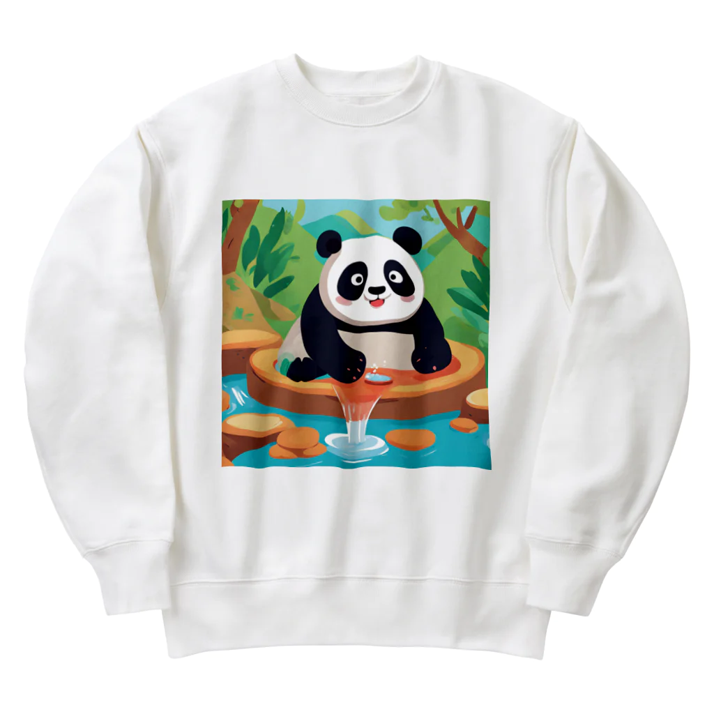 萌えキャラ大好きの温泉を楽しむパンダイラストのグッズ Heavyweight Crew Neck Sweatshirt