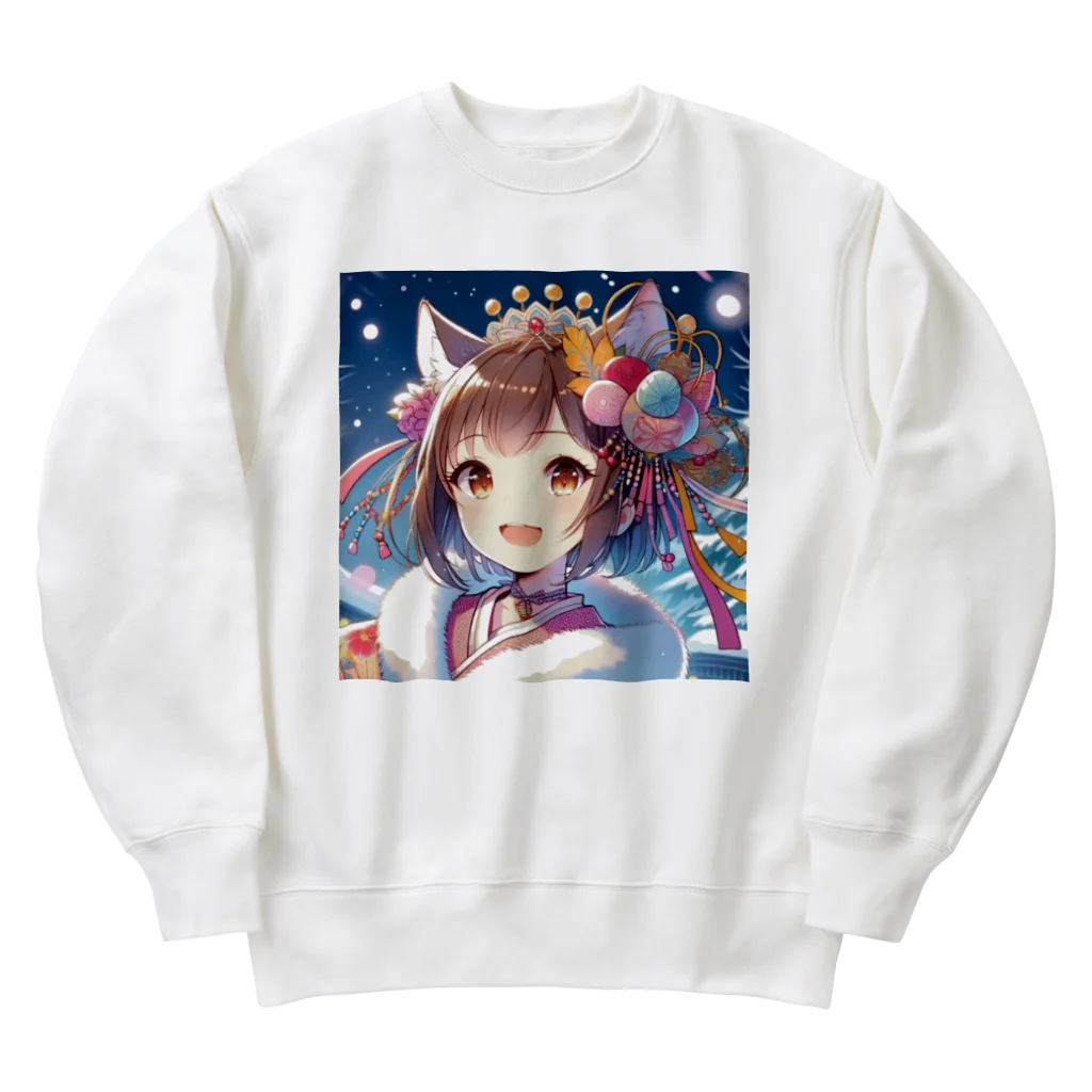 Happy Hub"（ハッピー・ハブ）の猫ギャル振り袖 Heavyweight Crew Neck Sweatshirt