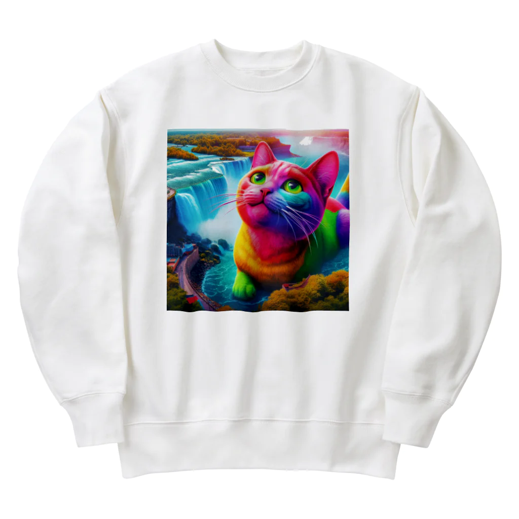 ニャーちゃんショップのナイアガラの滝で水浴びキャット Heavyweight Crew Neck Sweatshirt