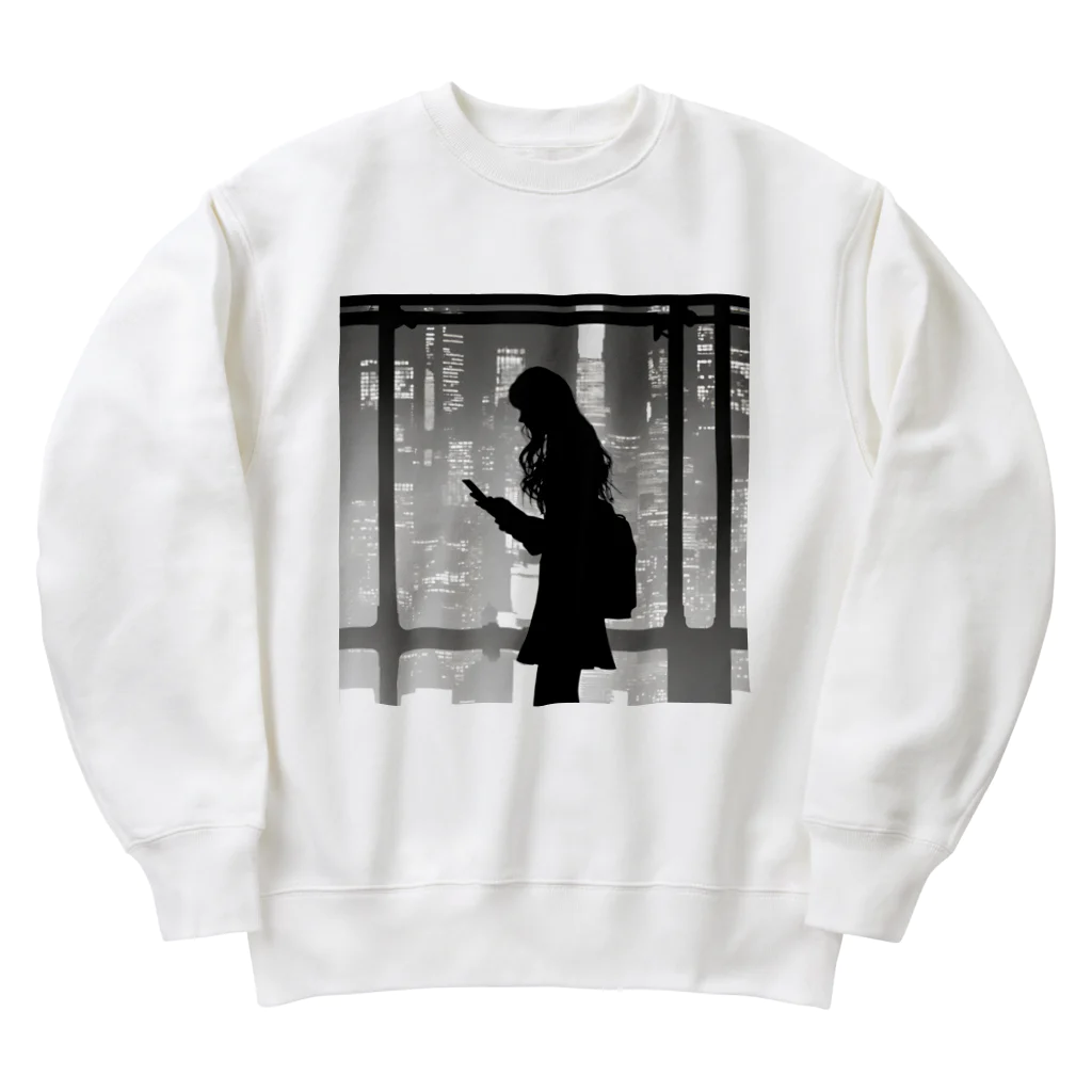 しるえっとのスマホを操作するエモーショナルな雰囲気の女性 Heavyweight Crew Neck Sweatshirt