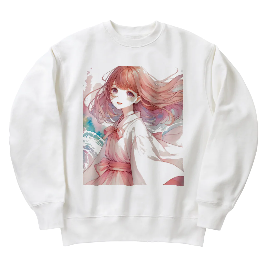 AIと愛とARTのSHOPの風になびく乙女 Heavyweight Crew Neck Sweatshirt