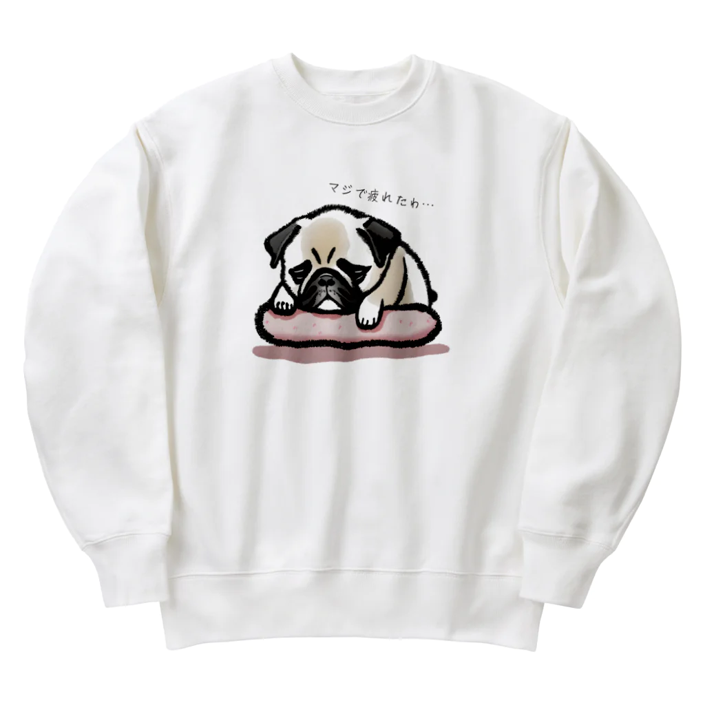 モツ鍋屋のふて寝するパグ Heavyweight Crew Neck Sweatshirt