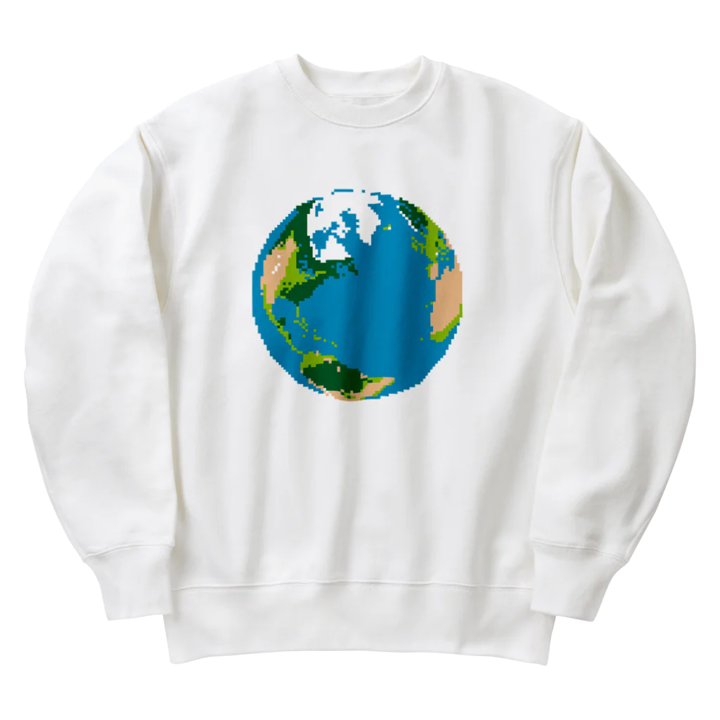 コチ(ボストンテリア)の地球(ドット絵) Heavyweight Crew Neck Sweatshirt