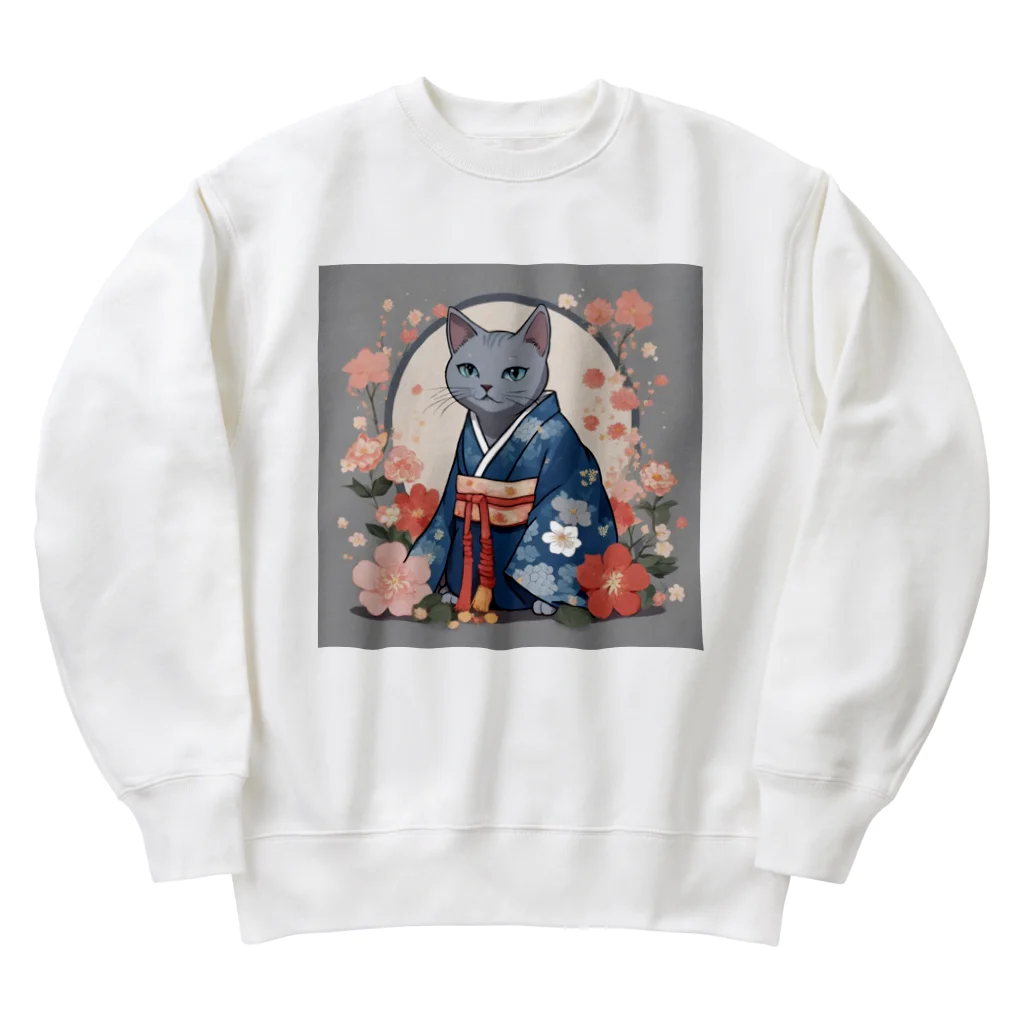 coco_peroのお正月の着物を着たロシアンブルーの猫ちゃんグッズ Heavyweight Crew Neck Sweatshirt