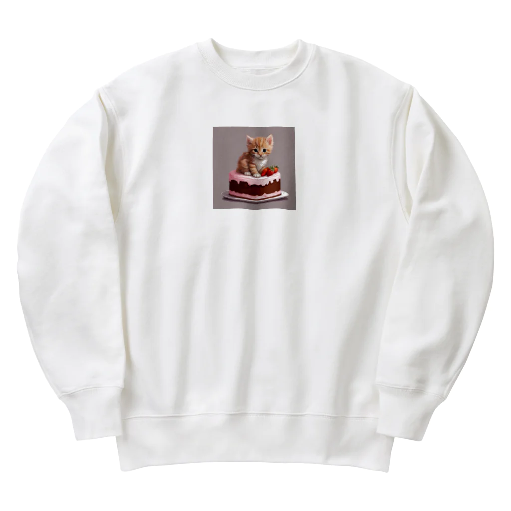 にゃんこぷにのケーキの上の仔猫ちゃん Heavyweight Crew Neck Sweatshirt