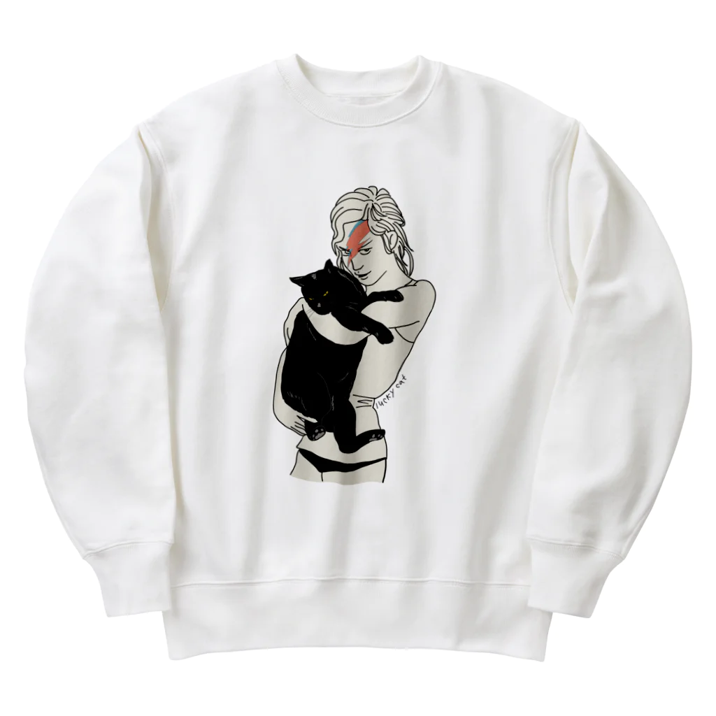 小鳥と映画館のイナズマメイクの女性と黒猫 Heavyweight Crew Neck Sweatshirt